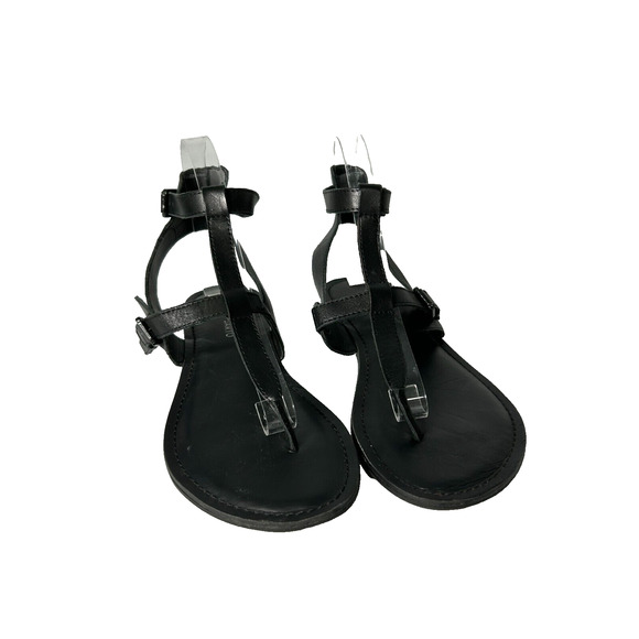 Franco Sarto Women's Black Leather Flat Thong Ankle Ring T-Strap Sandal Size 10 - Picture 1 of 11